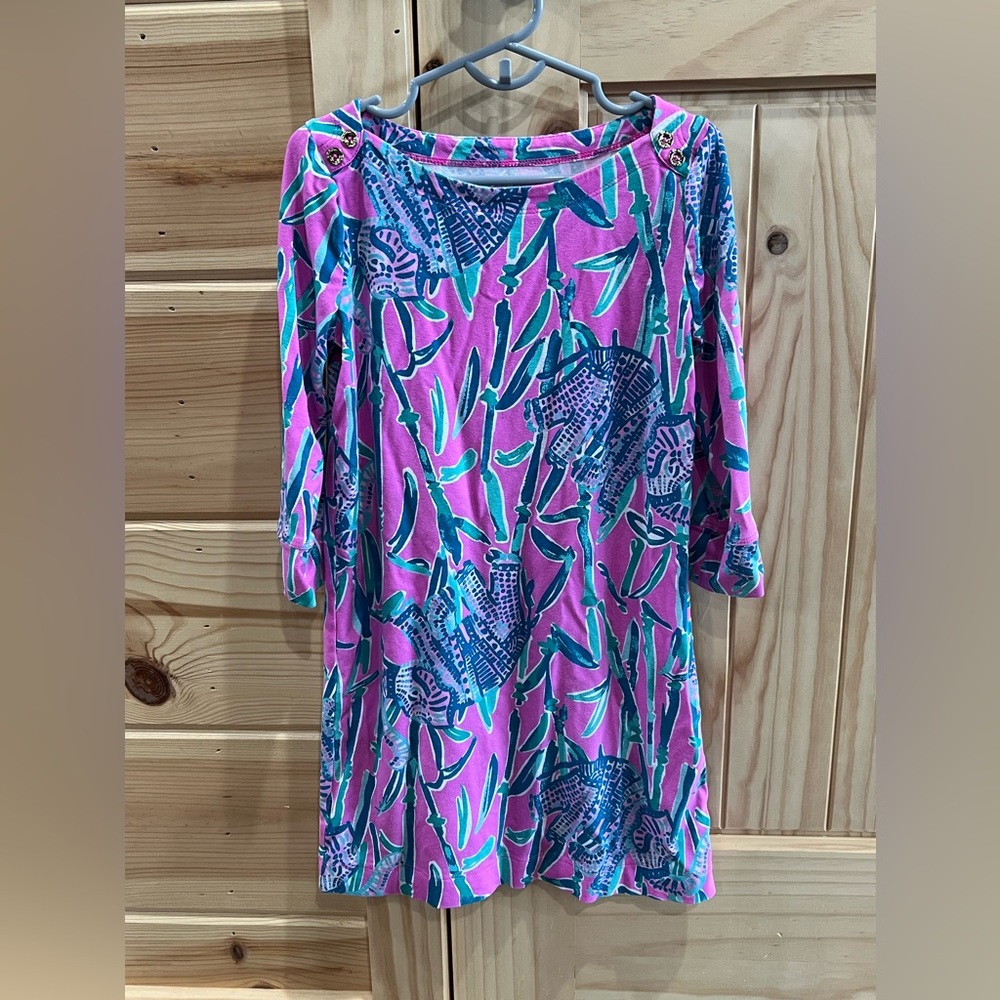 Lilly Pulitzer Sophie Dress 3/4 Sleeve Multi Rayon Knit Girls 6-7 GUC